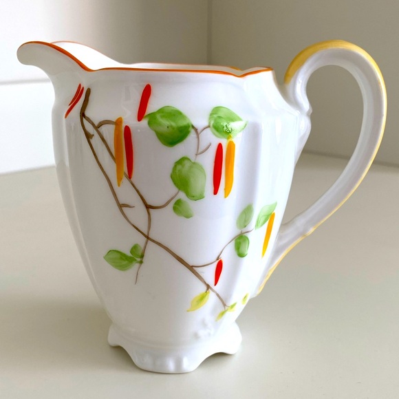 CROWN CHINA LARGE CREAMER/SAUCE JUG IN GREEN, ORANGE AND YELLOW - Picture 1 of 7